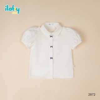 Áo sơ mi đi học bé gái ILABY HCM áo sơ mi học sinh tay bồng thêu nơ chất liệu cotton thoáng mát [2872]