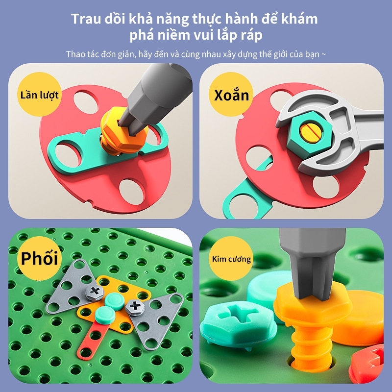 Đồ Chơi Kĩ Sư Lắp Ráp Kèm Khoan Điện Đồ Chơi Vặn Ốc Vít Cho Bé Từ 3 Tuổi Đồ Chơi Hộp Vít Lắp Ráp Dụng Cụ-PUPU HOUSE