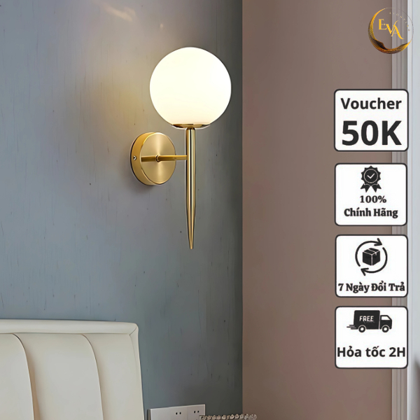 Đèn tường chao thủy tinh EVA W5948-1 phong cách hiện đại, trang trí phòng khách, phòng ngủ D150mm bảo hành 12 tháng