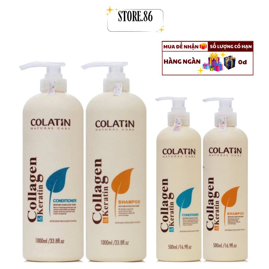 Combo dầu gội COLATIN  size: 500ml -1000ml hỗ trợ giúp tóc mềm mại mượt mà giảm gãy rụng, giảm gàu