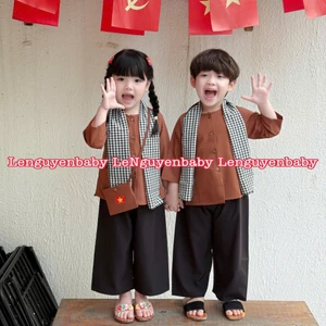 <HỎA TỐC>Set đồ bà ba truyền thống (Khăn mua thêm), chất vải lụa thoáng máy cho bé trai bé gái từ 7-35kg
