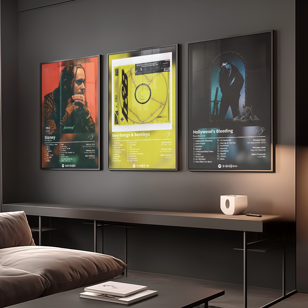 Playboi Carti, Post Malone - Poster Album Âm Nhạc Có Khung Treo Tường Decor Phòng Khách Phòng Ngủ Không Gian Làm Việc