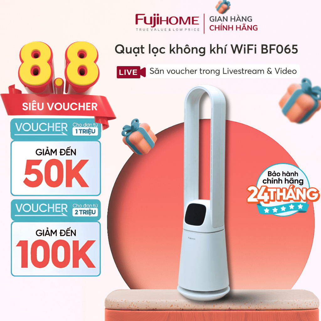Quạt FUJIHOME BF065 không cánh lọc không khí đa năng, Quạt điện Nhập khẩu khử khuẩn hẹn giờ wifi từ xa cực tiện