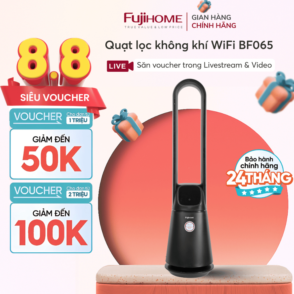 Quạt thông minh không cánh FUJIHOME BF065 lọc Ion âm + UV, Quạt hiện đại cao cấp cảm ứng remote DC tiết kiệm điện