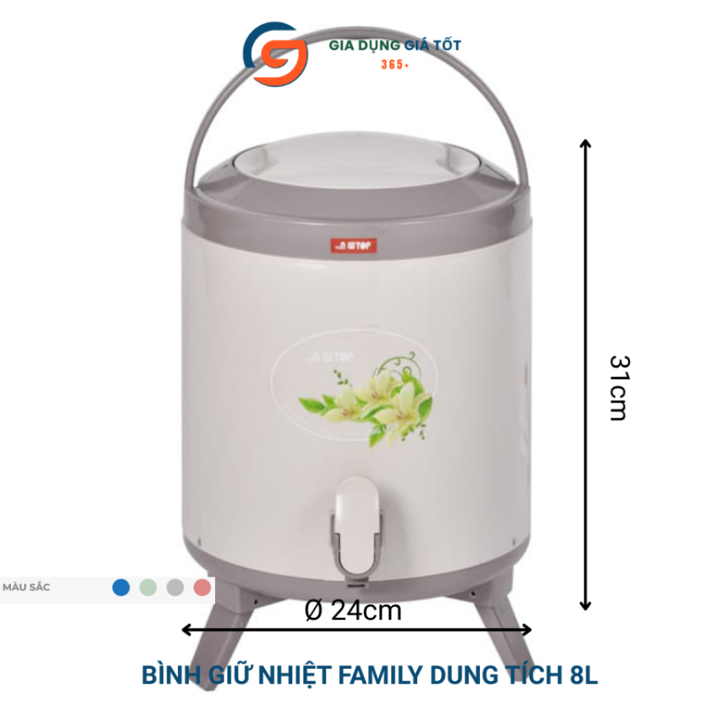 Bình đựng nước giữ lạnh có vòi Song Long 8 lít, bình giữ nhiệt có chân đế dùng gia đình, quán ăn