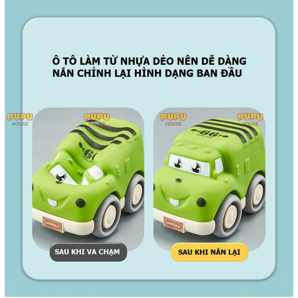 Set 6 Xe Nhựa Dẻo Ô Tô Hoạt Hình Xe Đồ Chơi Dành Cho Bé Xe Rattle Cars Xe Poli Hộp 8 Xe Chạy Đà-Đồ Chơi PUPU HOUSE
