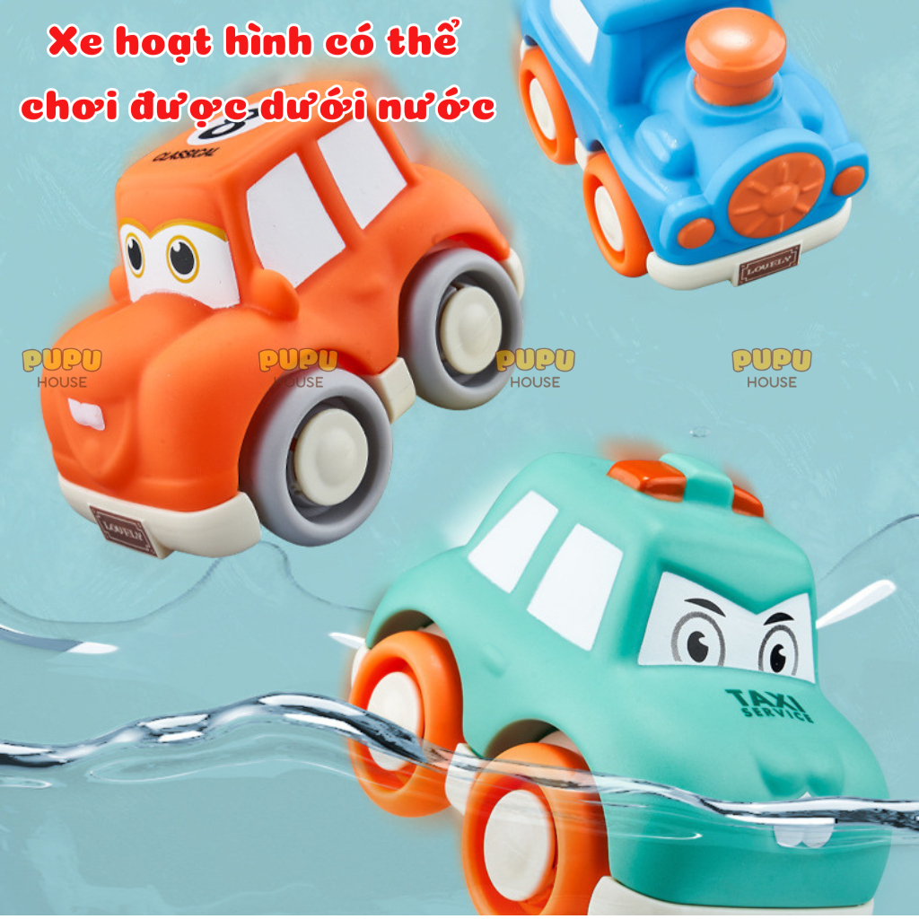 Set 6 Xe Nhựa Dẻo Ô Tô Hoạt Hình Xe Đồ Chơi Dành Cho Bé Xe Rattle Cars Xe Poli Hộp 8 Xe Chạy Đà-Đồ Chơi PUPU HOUSE