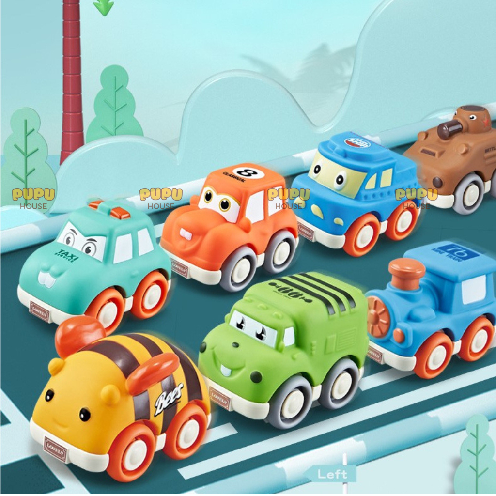 Set 6 Xe Nhựa Dẻo Ô Tô Hoạt Hình Xe Đồ Chơi Dành Cho Bé Xe Rattle Cars Xe Poli Hộp 8 Xe Chạy Đà-Đồ Chơi PUPU HOUSE