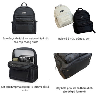 Balo Cloudie 98stu chần bông thời trang cho nam nữ gọn nhẹ đựng laptop 15 inch chống nước