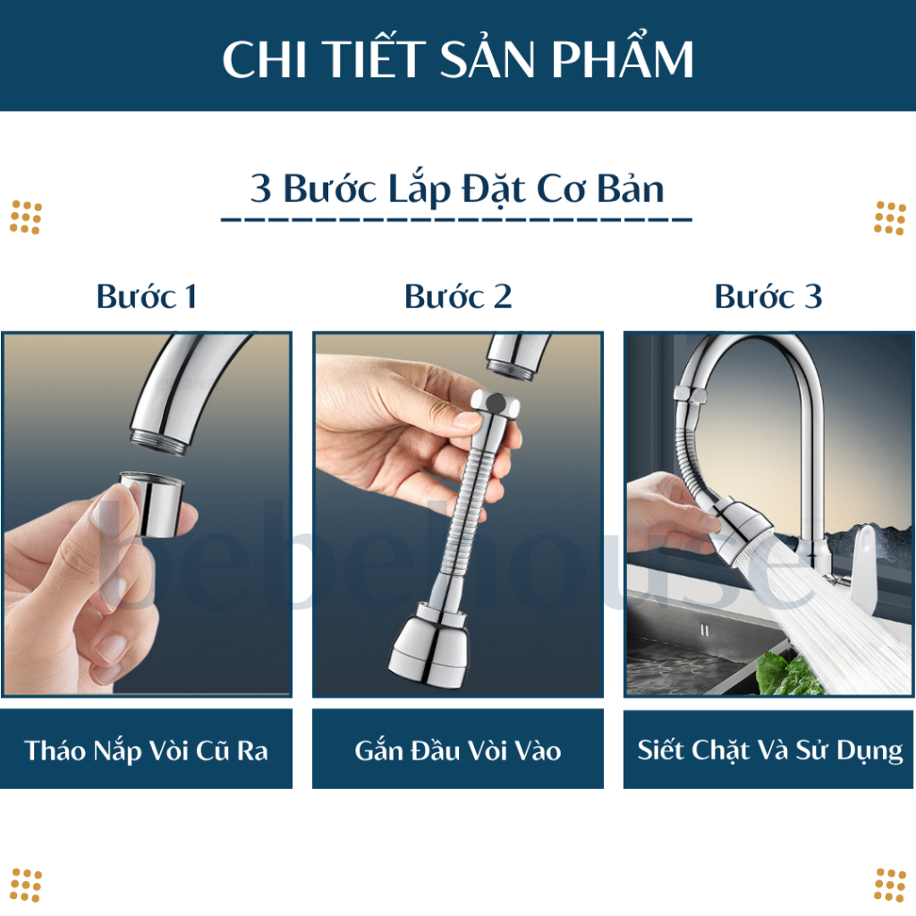 Đầu Vòi Đa Năng BEBEHOUSE 3 Chế Độ Xả Nước HT017