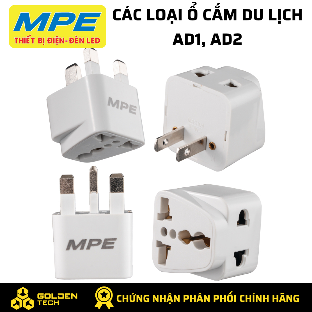 Ổ cắm 3 chân du lịch MPE AD1 AD2, ổ cắm Singapore Anh Malaysia Mỹ ...