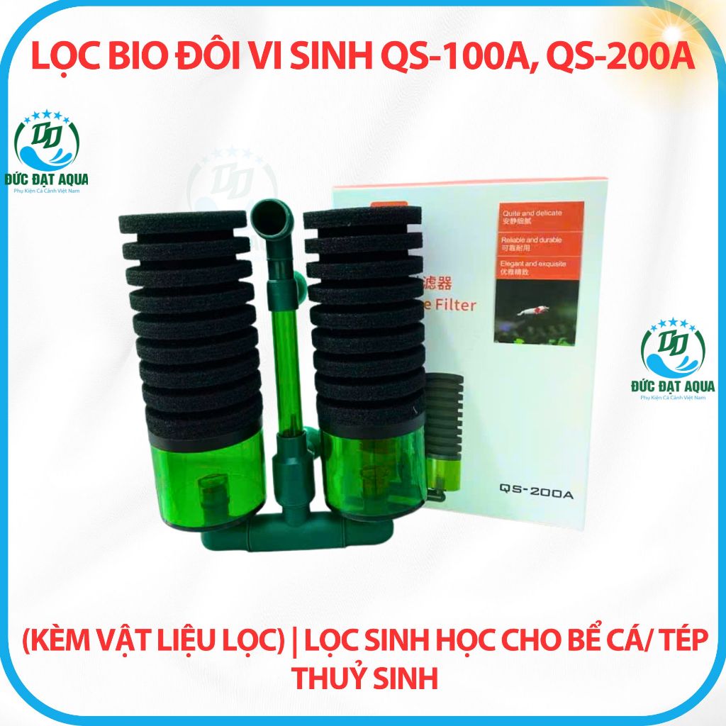 Lọc Bio Đôi vi sinh QS-100A, QS-200A (kèm vật liệu lọc) | Lọc sinh học bể cá/ tép cho hồ cá cảnh