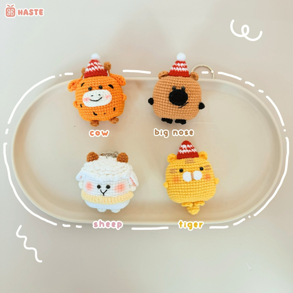Móc Khoá Len Hình Thú Mặt Vuông Ice Cream Que Kem Animal Động Vật Mix Dễ Thương Handmade