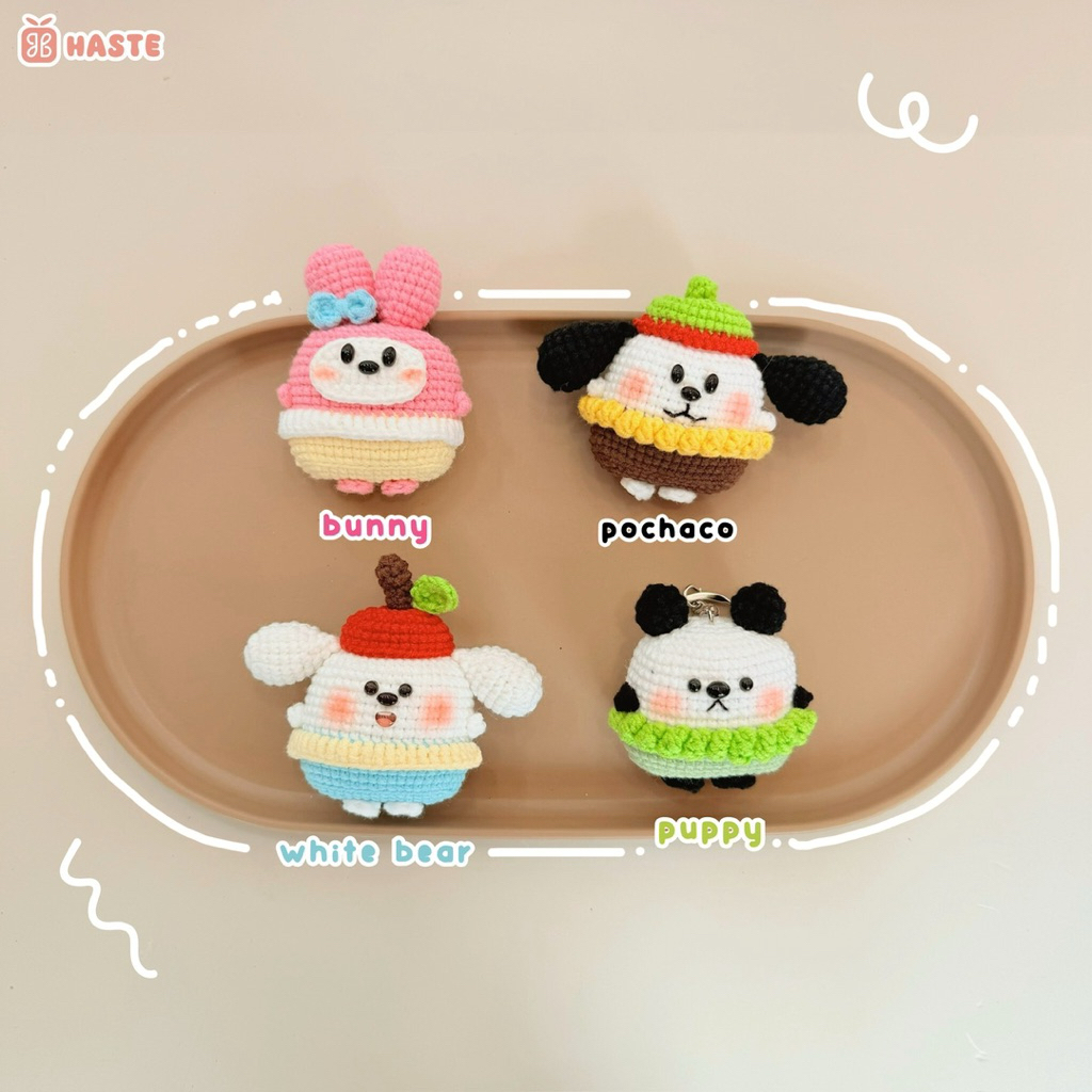 Móc Khoá Len Hình Thú Mặt Vuông Ice Cream Que Kem Animal Động Vật Mix Dễ Thương Handmade