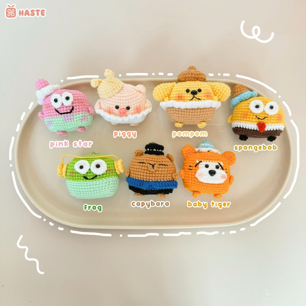 Móc Khoá Len Hình Thú Mặt Vuông Ice Cream Que Kem Animal Động Vật Mix Dễ Thương Handmade