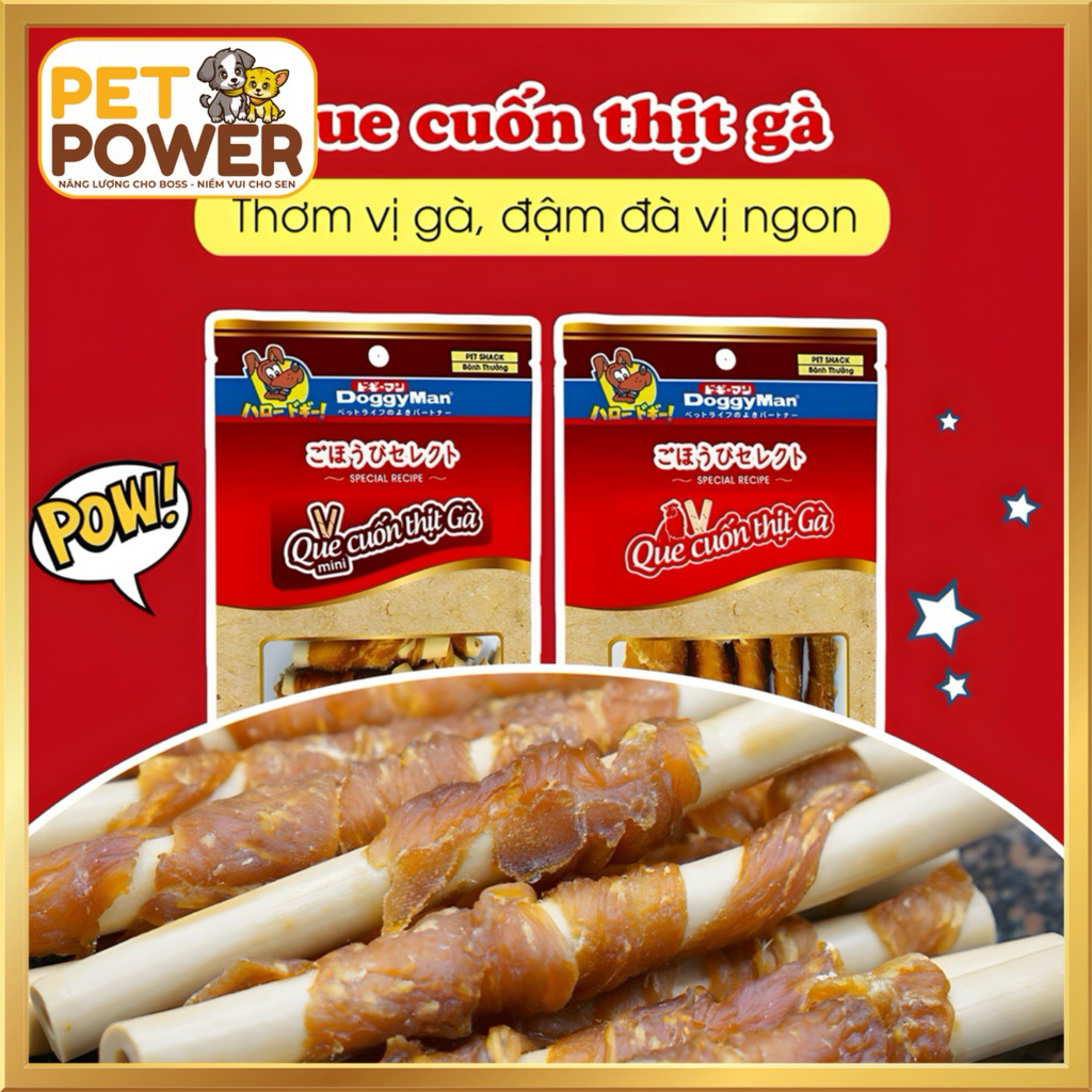 Snack cho chó DoggyMan Que cuốn thịt gà mini 20 cây