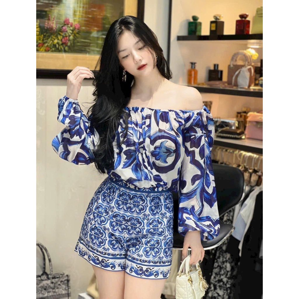 set áo cột eo và váy maxi quần xanh dương 💙