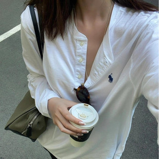 LF nhà tiền cũ ngựa chiến tranh thêu nút áo Henry áo dài tay áo T - shirt lót đáy áo nữ mùa thu LR