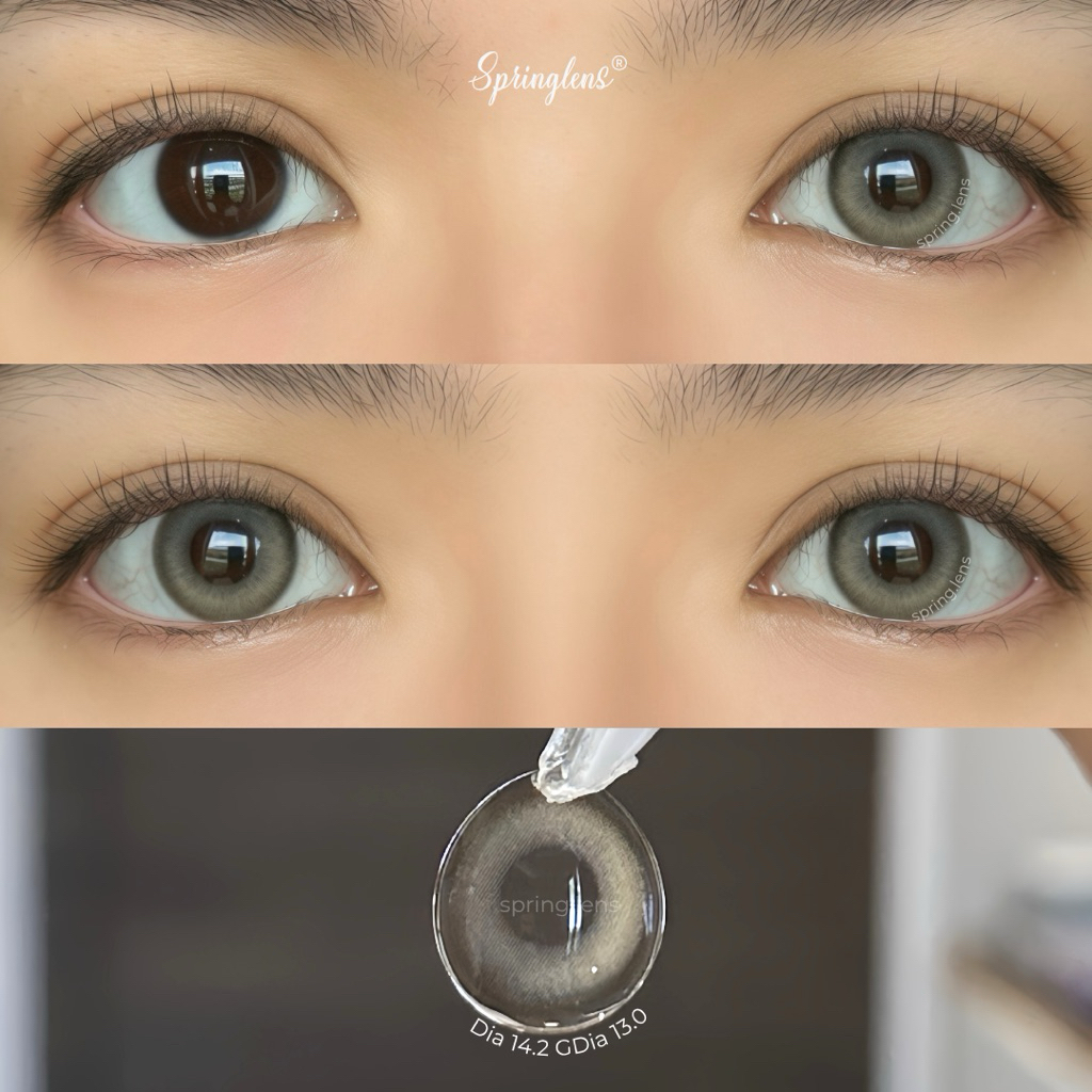 Kính áp tròng Ash Gray xám tro hiệu ứng phớt nhẹ có viền giãn tròng 3 tháng 0-7 độ | Spring Lens