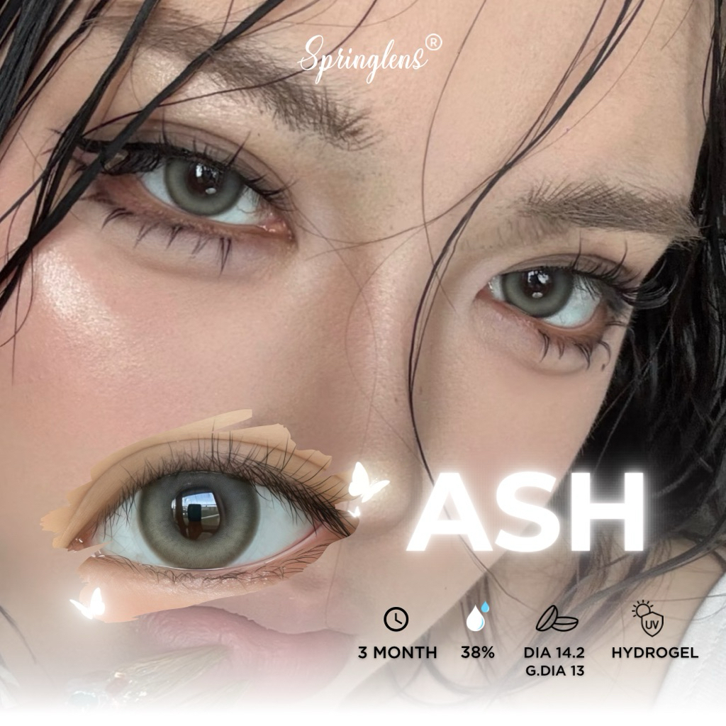 Kính áp tròng Ash Gray xám tro hiệu ứng phớt nhẹ có viền giãn tròng 3 tháng 0-7 độ | Spring Lens