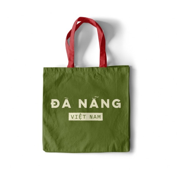 Túi vải canvas túi tote màu xanh quai đỏ Việt Nam, Sài Gòn, Đà Nẵng 63 tỉnh có khóa kéo 35x40cm du lịch đi chơi tuiedo