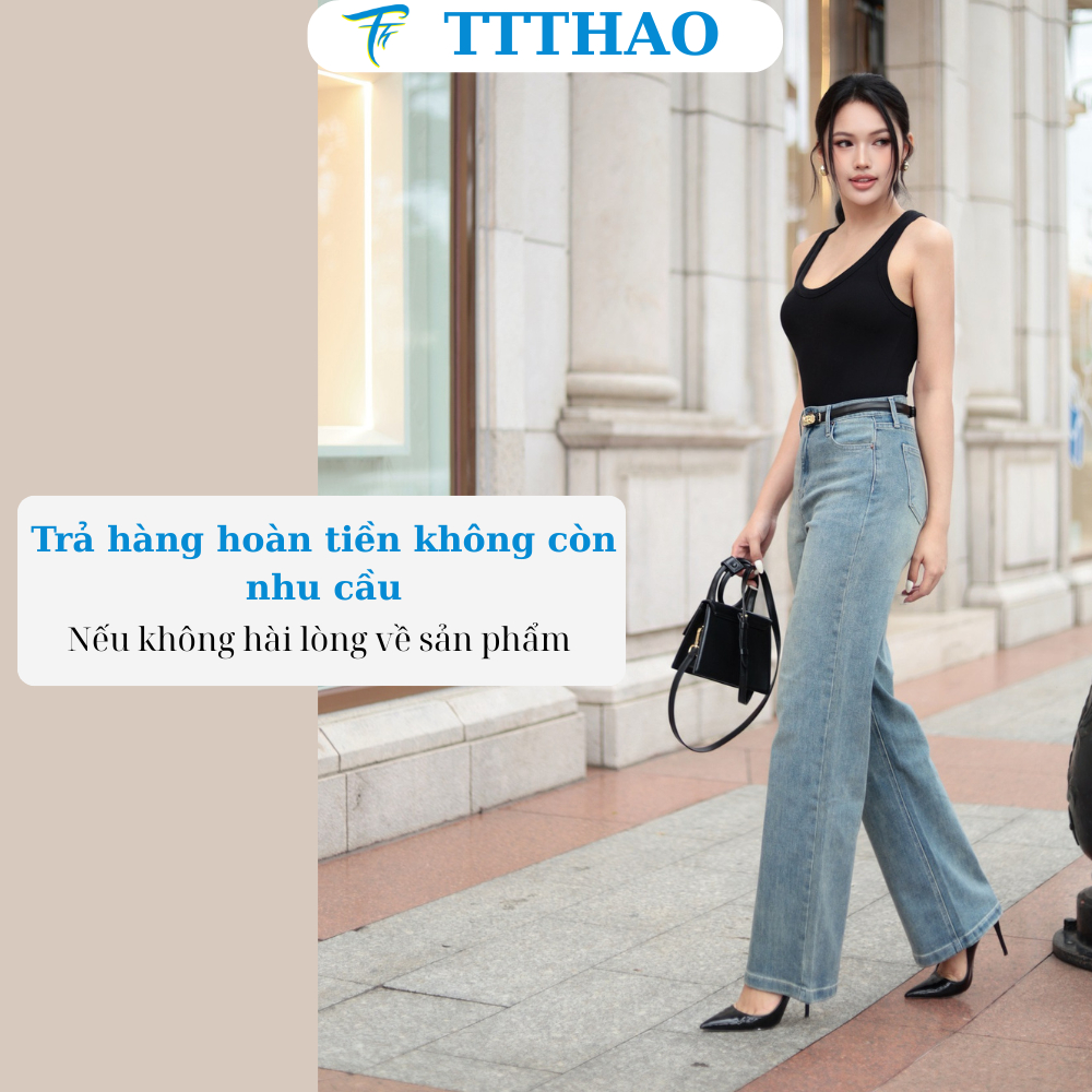 Quần jeans nữ ống suông TTTHAO cao cấp kiểu dáng quần jeans nữ ống rộng dài 103cm VNXK phong cách quần jean nữ basic J15