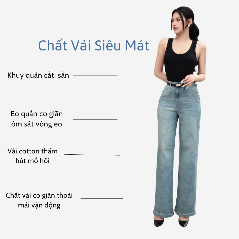 Quần jeans nữ ống suông TTTHAO cao cấp kiểu dáng quần jeans nữ ống rộng dài 103cm VNXK phong cách quần jean nữ basic J15