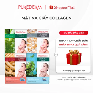 Mặt Nạ Giấy trắng da, Cấp ẩm Purederm 23g - Nha đam, Ngọc trai, Nhân sâm, Rong biển phù hợp mọi loại da