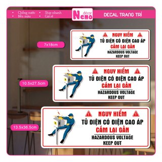 Decal Tủ Điện Có Điện Cao Áp Cấm Lại Gần, Decal Cảnh Báo Nguy Hiểm, Bảng Nhắc Nhở Có Điện, Dán Tủ, Tường, Kính.