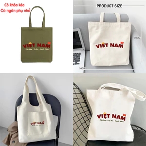 Túi tote Việt Nam Độc Lập Tự Do - túi vải canvas đeo vai 35*40 cm đi học đi chơi du lịch đựng vừa laptop 14inch tota0224
