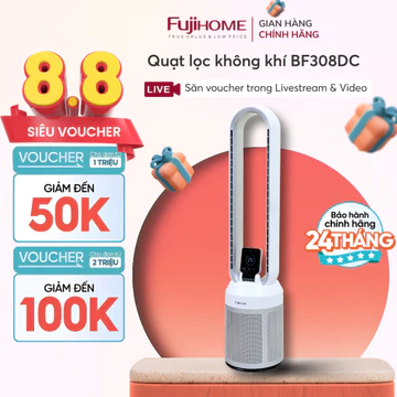 Quạt tháp không cánh Nhập Khẩu FUJIHOME BF308DC, Quạt trụ đứng lọc không khí ION bạc - động cơ DC tiết kiệm điện
