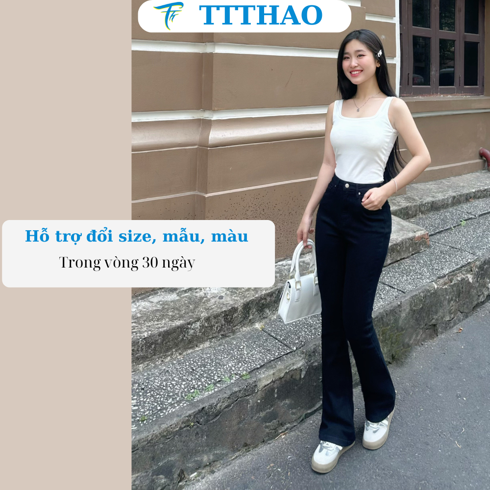 Quần jean nữ ống loe TTTHAO cao cấp dài 96cm kiểu dáng quần jeans ống bas VNXK phong cách quần jeans nữ basic s68