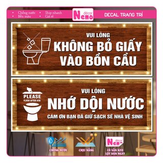 Decal Không Bỏ Giấy Vào Bồn Cầu, Nhớ Dội Nước, Sticker Trang Trí Dán Cửa Dán Kính, Tường, Gỗ, Chống Nước.