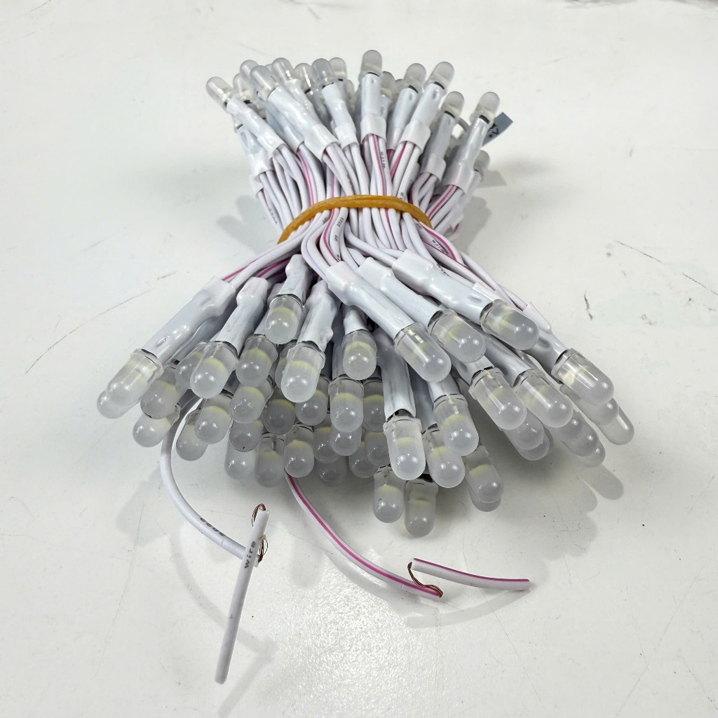 (Nhiều màu) Giá 1 bó 100 bóng led ruồi 5V và 12V - 5mm - chống nước làm bảng hiệu, hộp đèn, chạy chữ