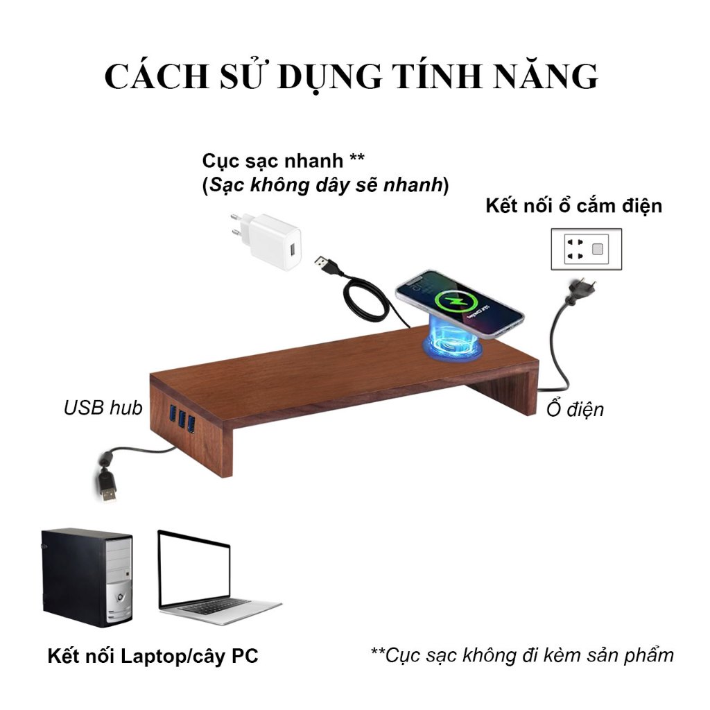 Máy Tiêu Chuẩn - Kệ Máy Tính Vân Gỗ  Giá Nâng Pc Mở Rộng Bàn Làm Việc Kệ Decor Để Màn Hình Hyperwork Có Ổ Điện Tiện Lợi