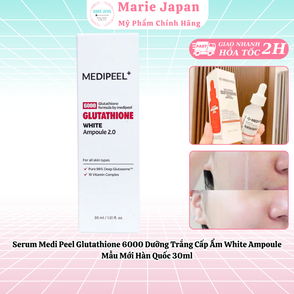Serum Medi Peel Glutathione 6000 Dưỡng Trắng Cấp Ẩm White Ampoule Mẫu Mới  Hàn Quốc 30ml