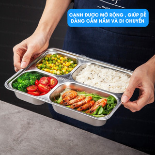 Khay cơm văn phòng, 4 ngăn,  5 ngăn inox 304 inox 201 kích thước 22*28 sâu 4cm cao cấp