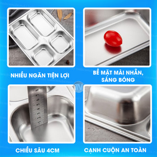 Khay cơm văn phòng, 4 ngăn,  5 ngăn inox 304 inox 201 kích thước 22*28 sâu 4cm cao cấp