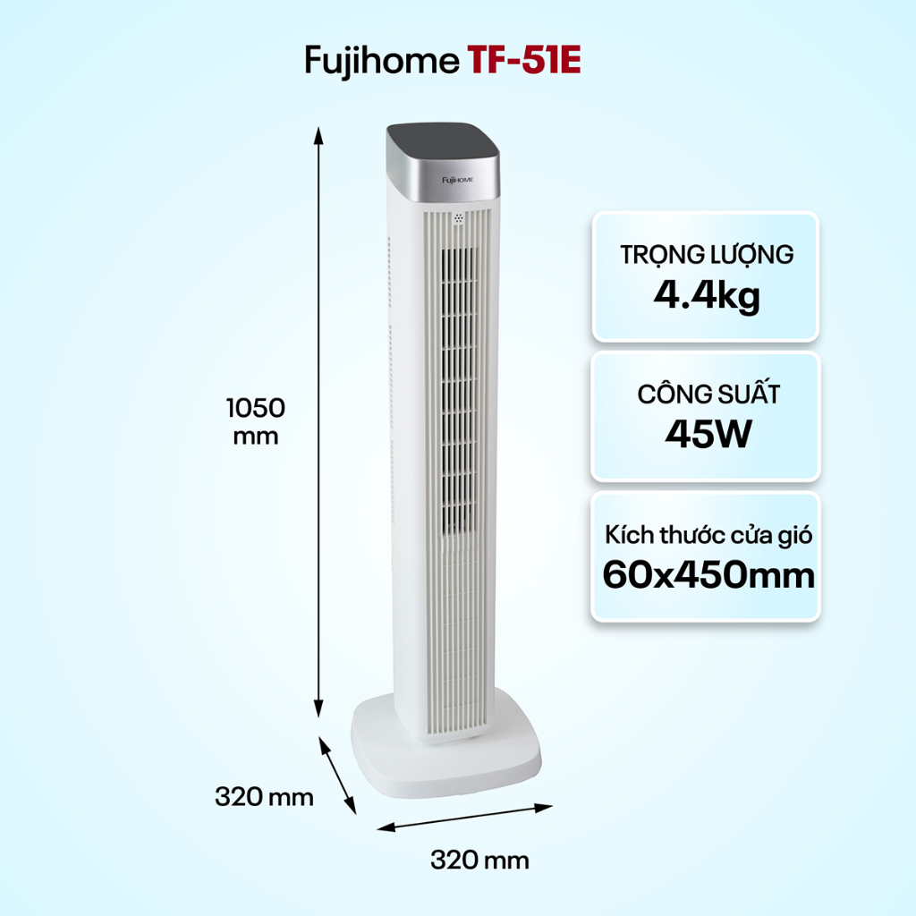 Quạt tháp TF-51E Nhập Khẩu FUJIHOME, Quạt điện cây điều khiển từ xa tiết kiệm điện có tinh dầu