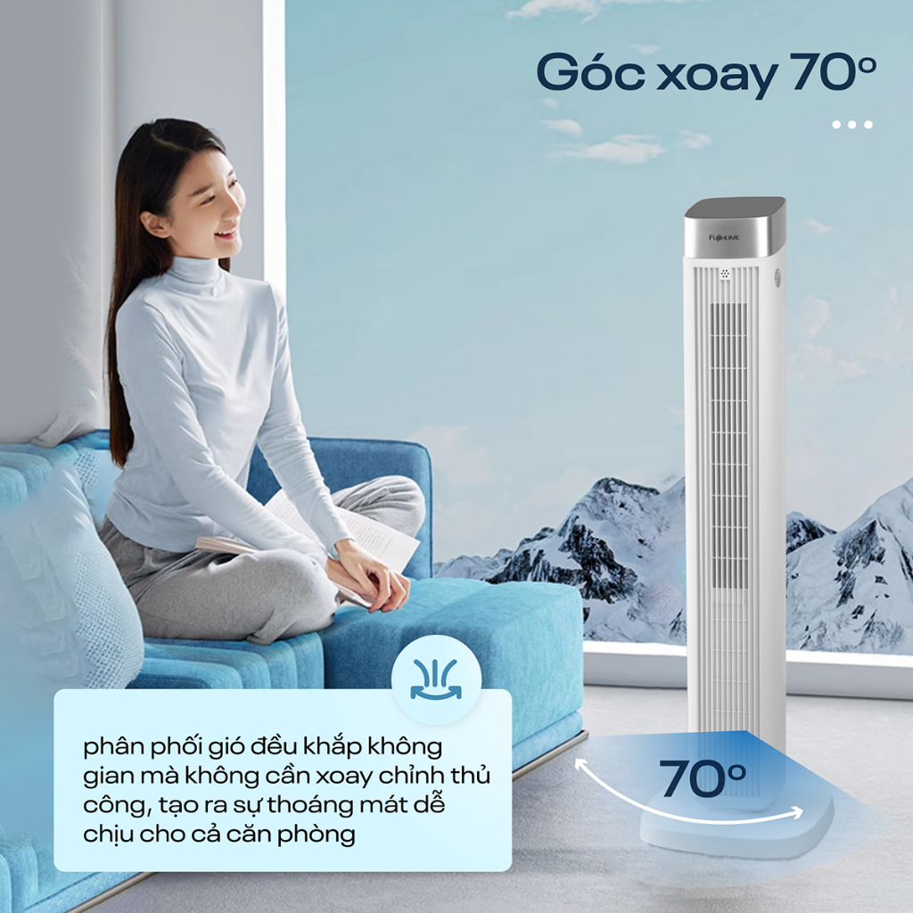 Quạt tháp TF-51E Nhập Khẩu FUJIHOME, Quạt điện cây điều khiển từ xa tiết kiệm điện có tinh dầu