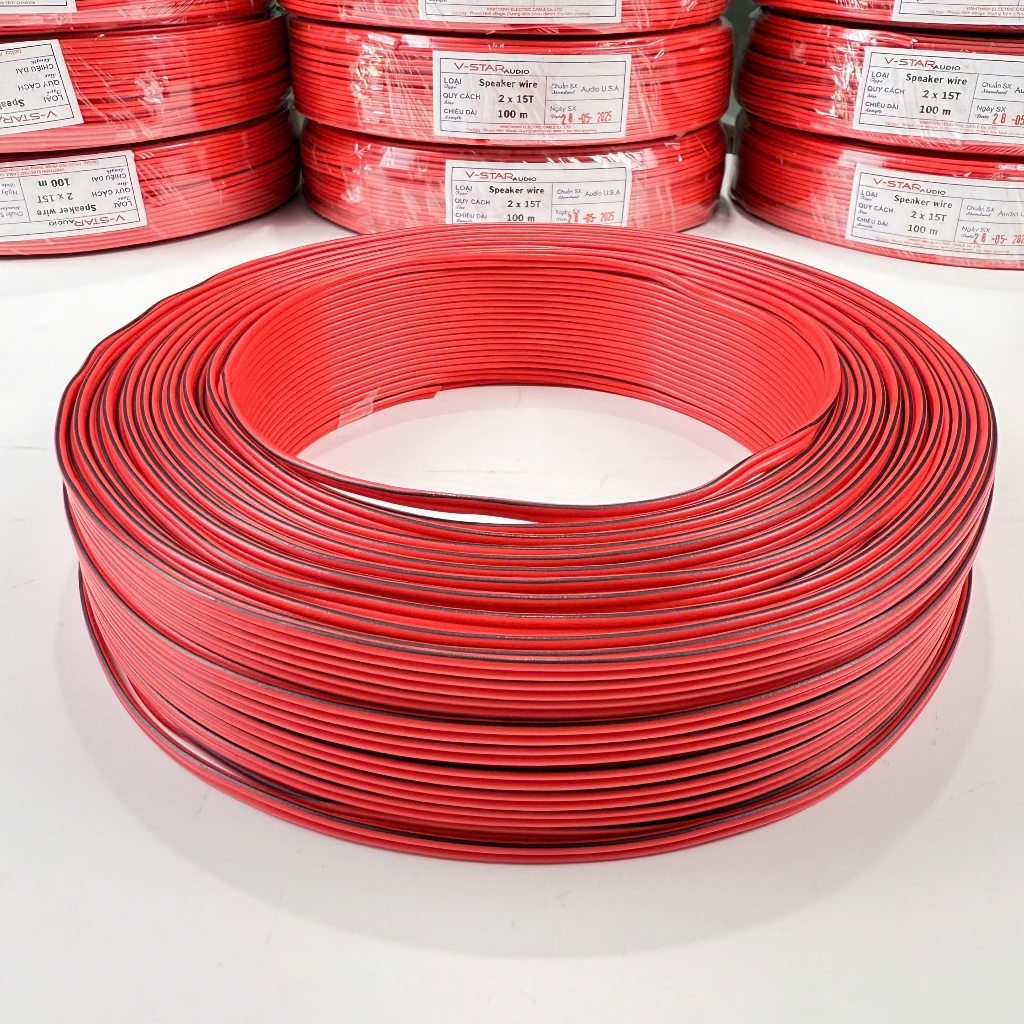 (Giá lẻ 10m) Dây đôi 2 màu đỏ sọc đen chuyên dụng cho đèn led, bảng hiệu, mạch điện tử, audio - 2 X 15T - giá cho 5 mét