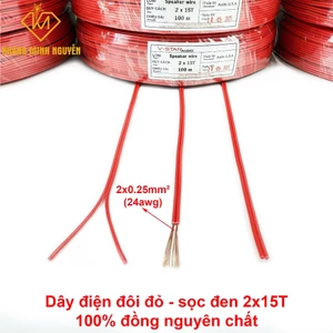 Dây đôi 2 màu đỏ sọc đen chuyên dụng cho đèn led, bảng hiệu, mạch điện tử, audio - 2 X 15T - giá cho 5 mét