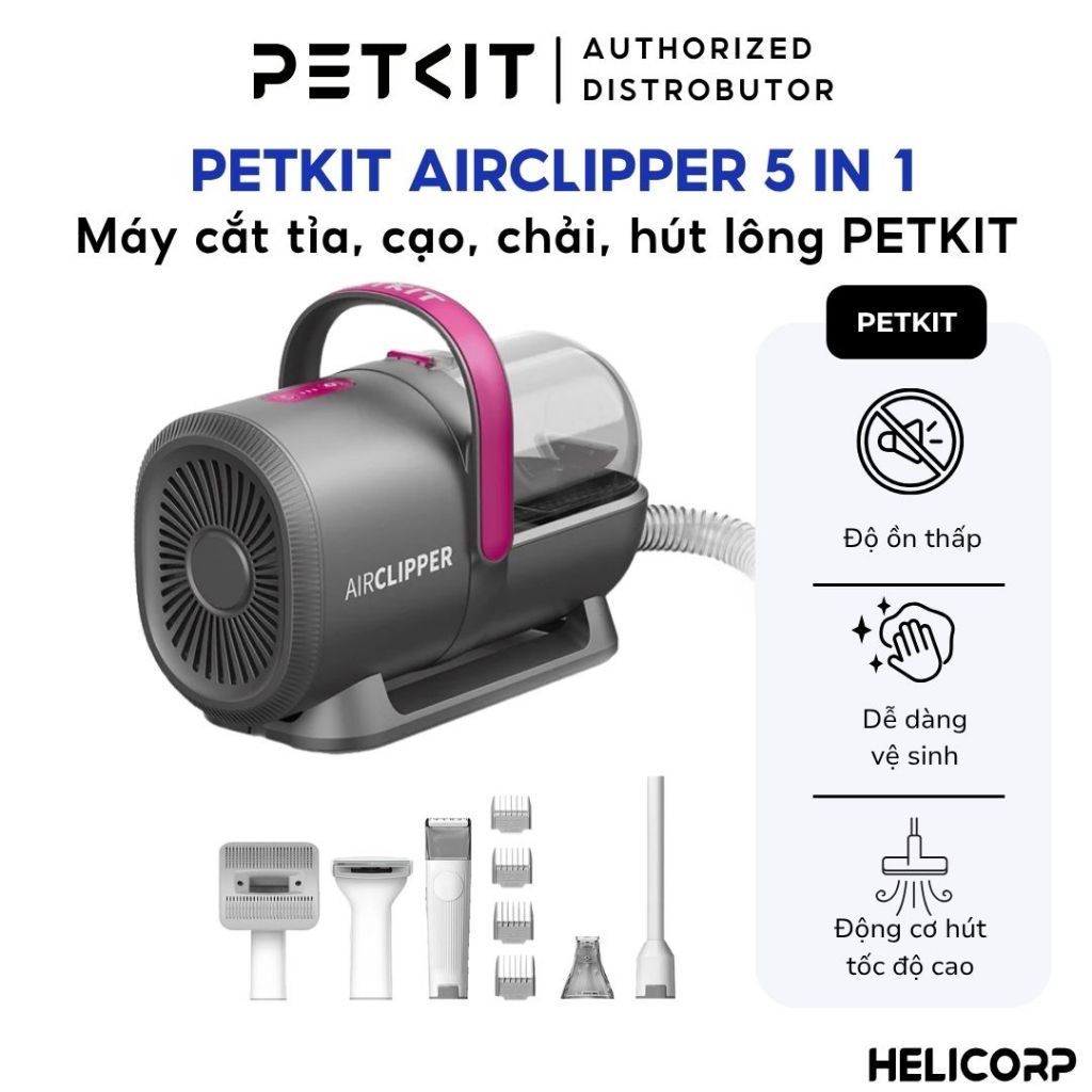 Máy Cắt, Tỉa, Cạo, Chải, Hút Lông Chó Mèo Petkit AirClipper 5 in 1 Pet Grooming Kit - HeLiCorp