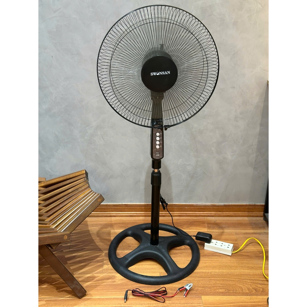 Quạt SWONSAN 12V Chính Hãng – 3 Tốc Độ Gió, Có Cổng USB, Dùng Điện 220V Hoặc Bình Ắc Quy