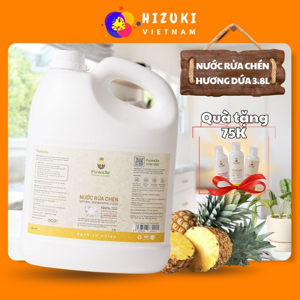 Nước Rửa Chén Sinh Học, Nước Rửa Bát Hữu Cơ Fuwa3e Hương Dứa Thiên Nhiên An Toàn Lành Tính