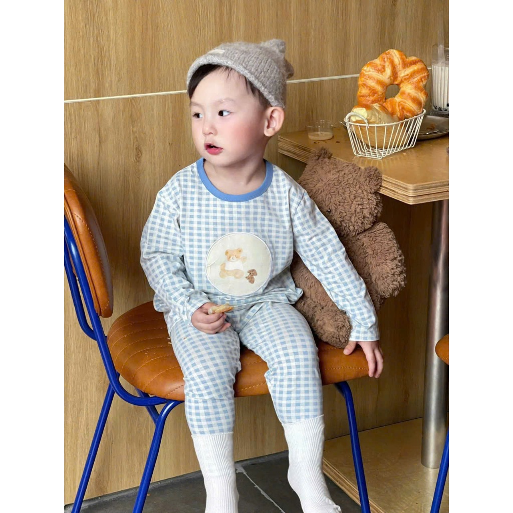 Combo 2 bộ cotton thu đông bé trai hoạ tiết gấu, bộ cotton mặc nhà dễ thương (mác BB be bé)