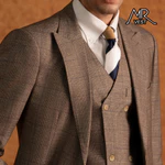 Bộ Suit nam thiết kế nâu caro ve nhọn một hàng khuy MRV635 — ảnh 4