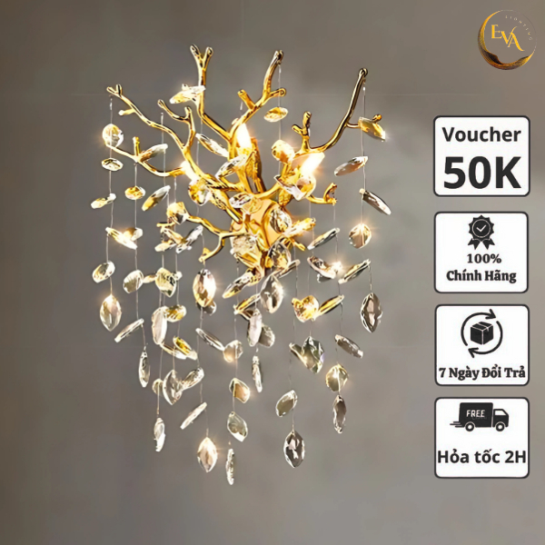 Đèn tường pha lê EVA Z31007-GD decor phòng khách, phòng ngủ phong cách hiện đại bảo hành 24 tháng