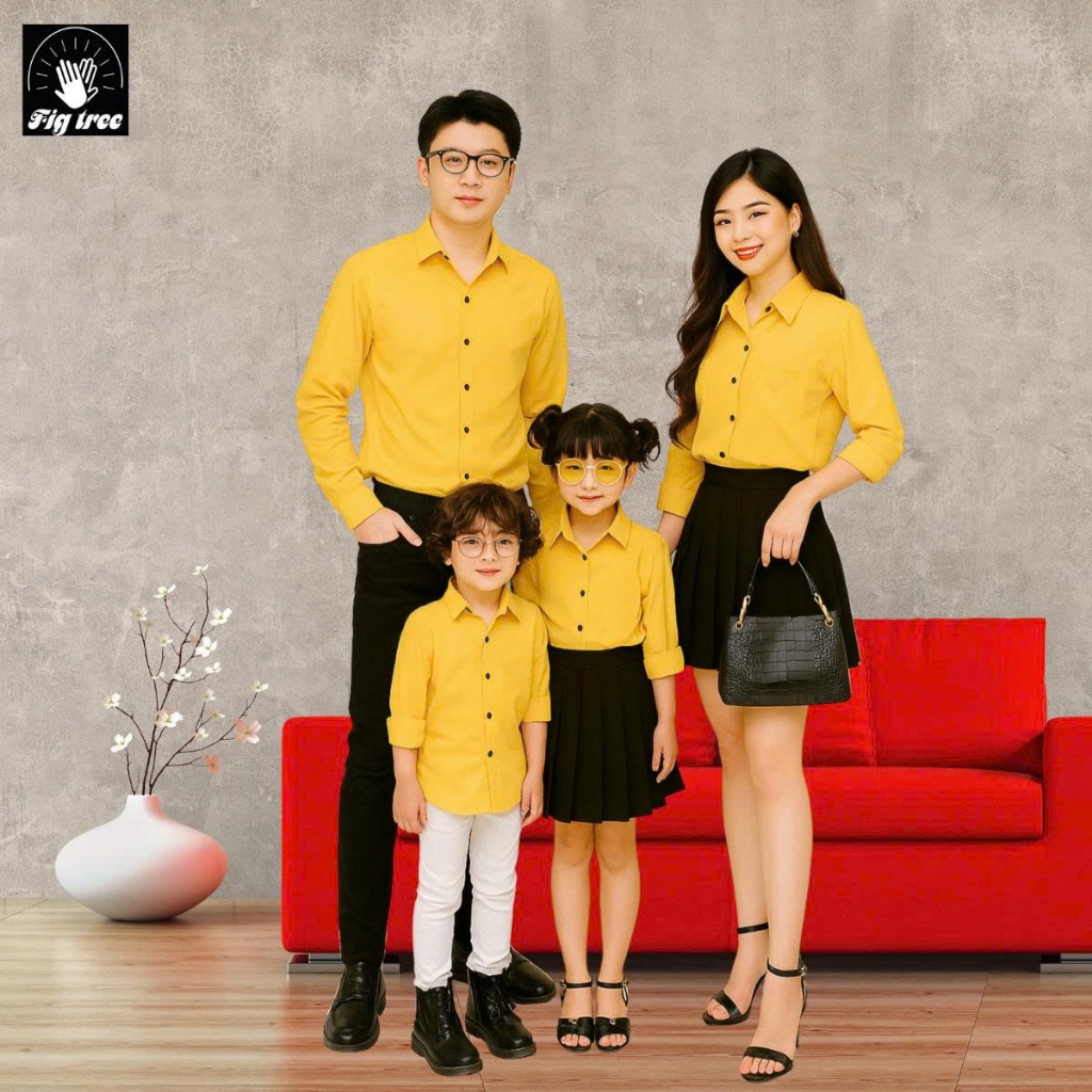 Combo Áo Sơ Mi Gia Đình Fig Tree Màu Vàng (Có bigsize đến 110kg)