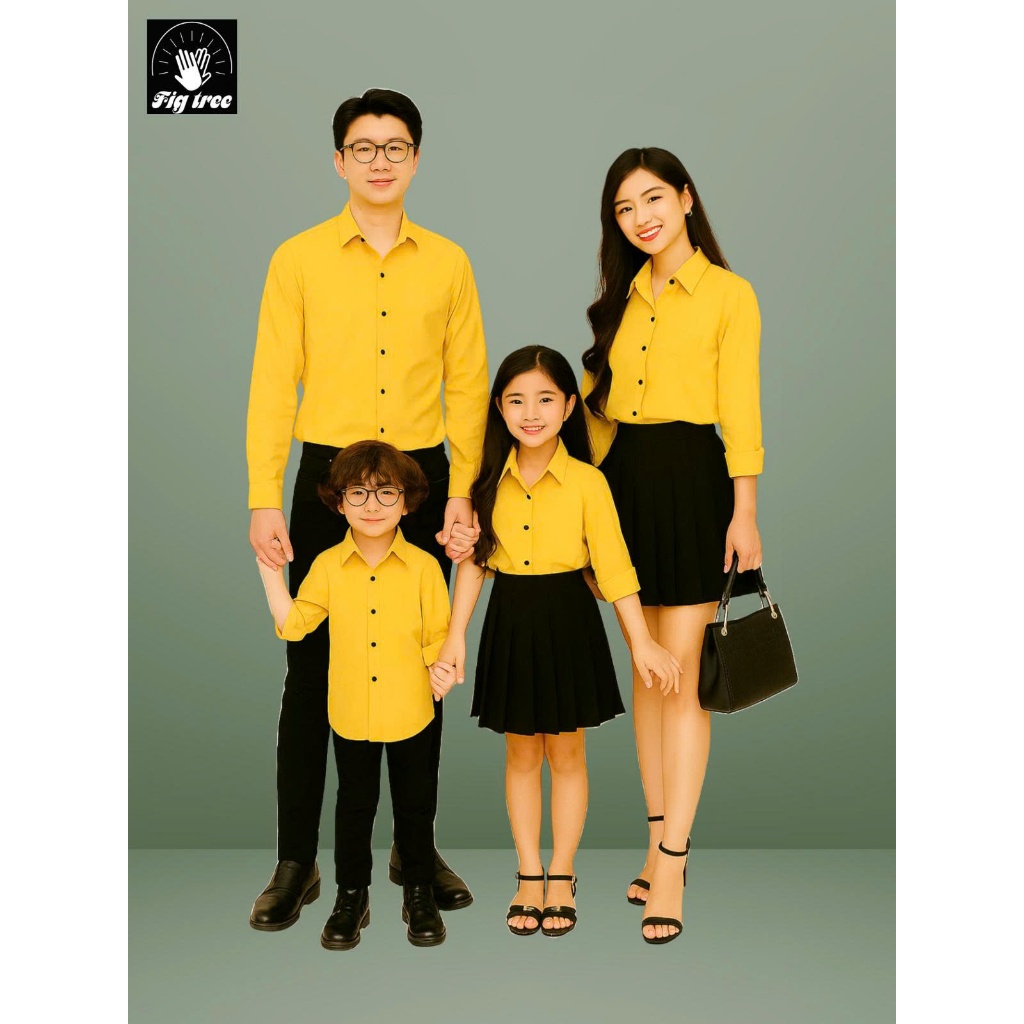 Combo Áo Sơ Mi Gia Đình Fig Tree Màu Vàng (Có bigsize đến 110kg)